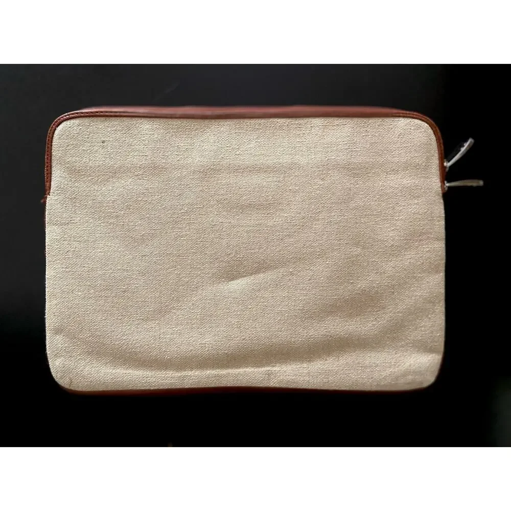 KNOMO Cream Canvas w/Leather Trim Padded Laptop Sleeve